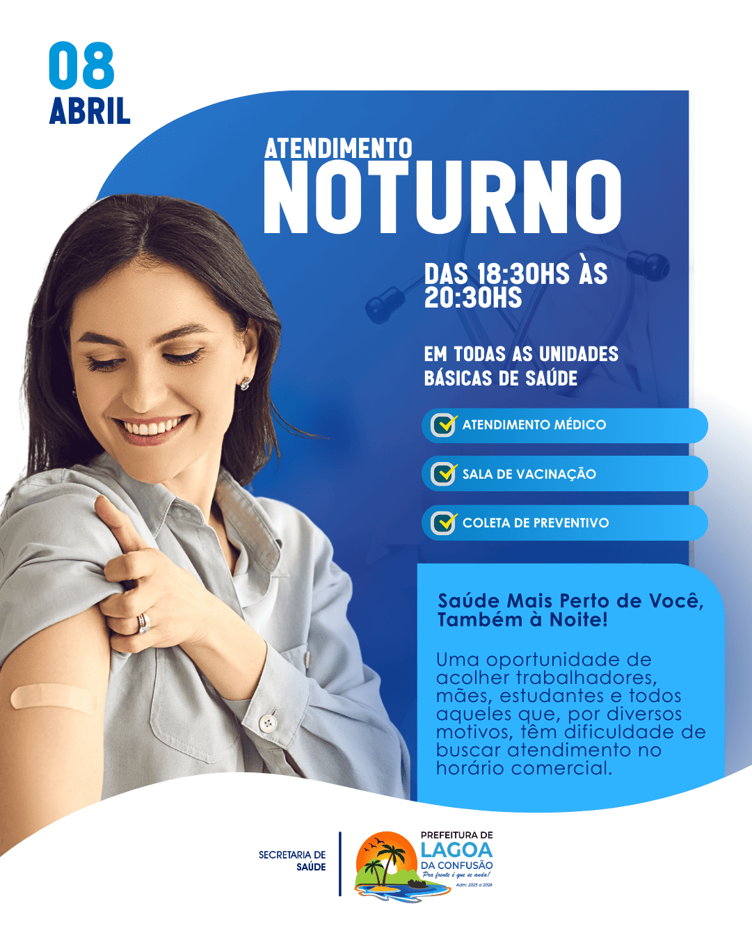 Unidades Básicas de Saúde de Lagoa da Confusão oferecem atendimento noturno nesta terça-feira, 08 de abril